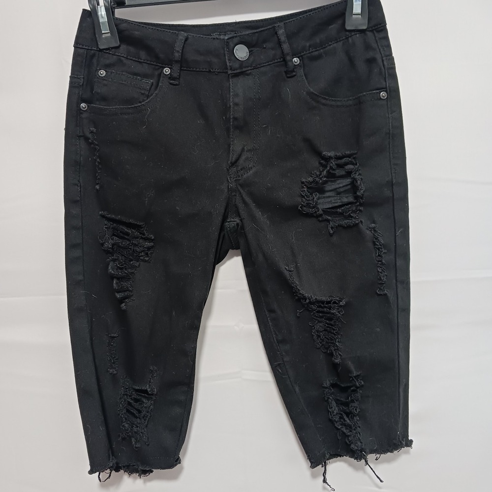 American Bazi Women's Black Distressed Bermuda Shorts Sz S